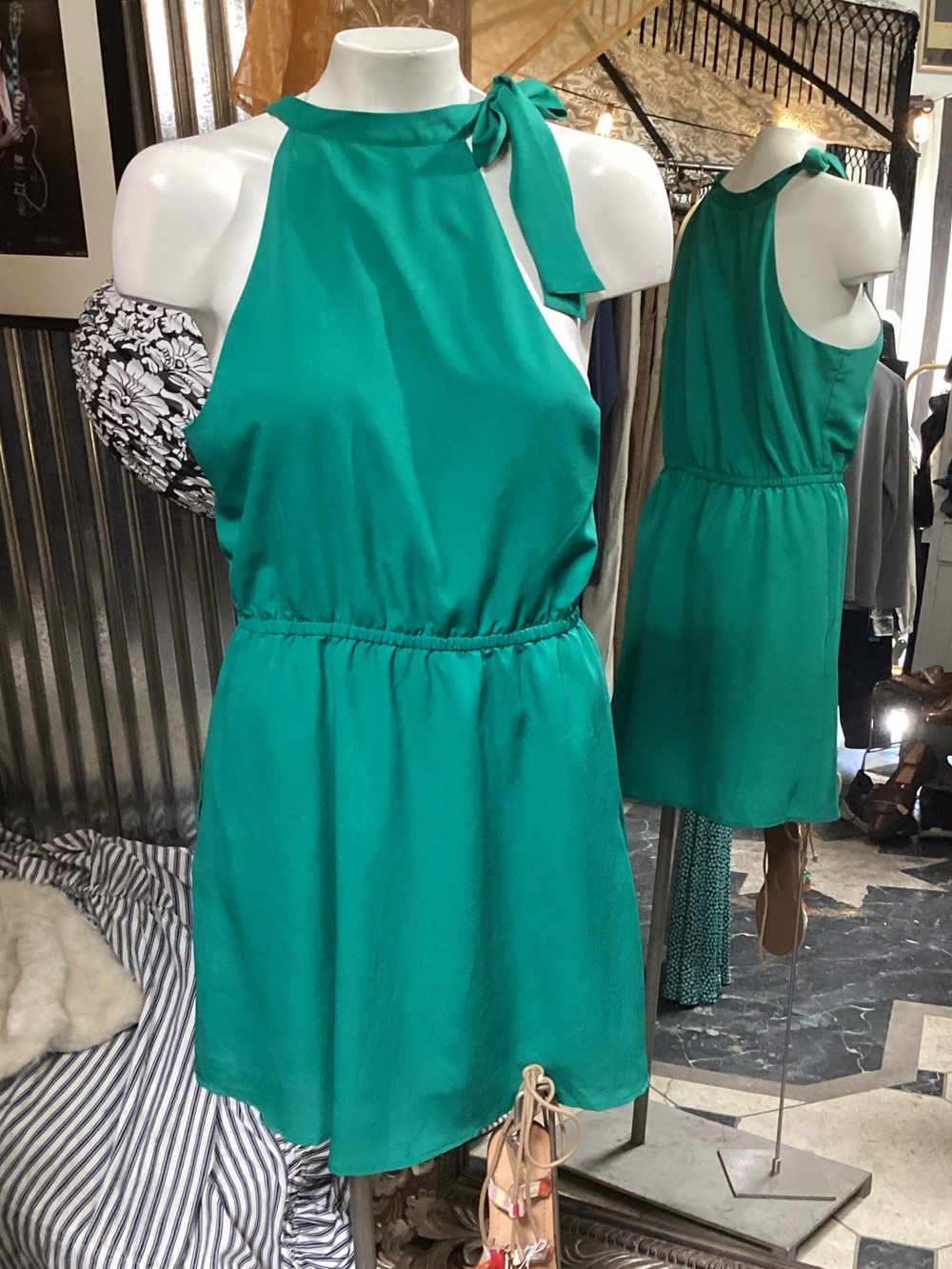Banana Republic Green Halter Tie-Shoulder Mini Dress. WITH POCKETS